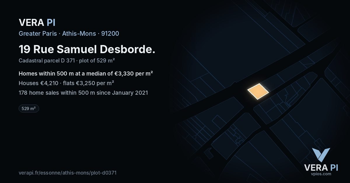 19 Rue Samuel Desborde, Athis-Mons at night – the plot lit, the parcels around coloured by the prices near them