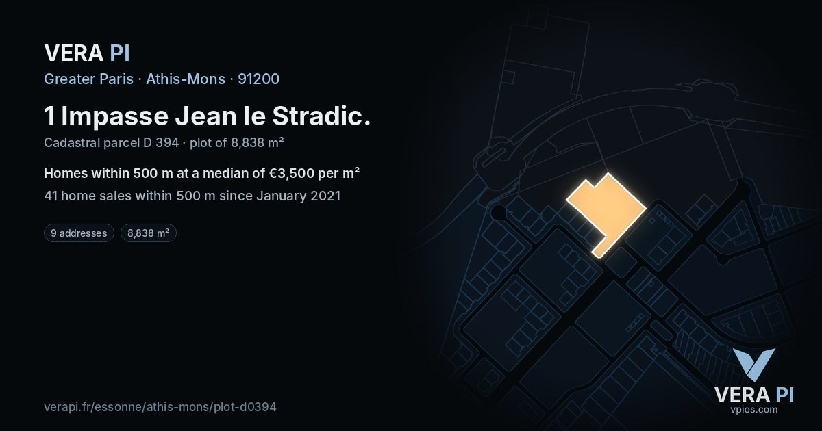 1 Impasse Jean le Stradic, Athis-Mons at night – the plot lit, the parcels around coloured by the prices near them