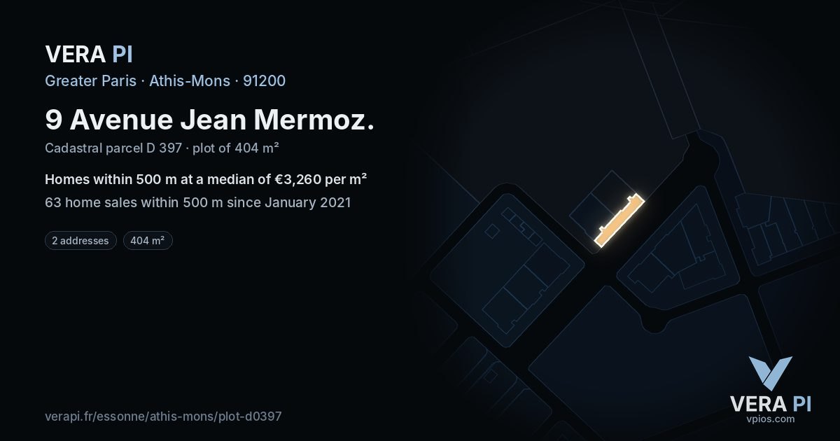9 Avenue Jean Mermoz, Athis-Mons at night – the plot lit, the parcels around coloured by the prices near them