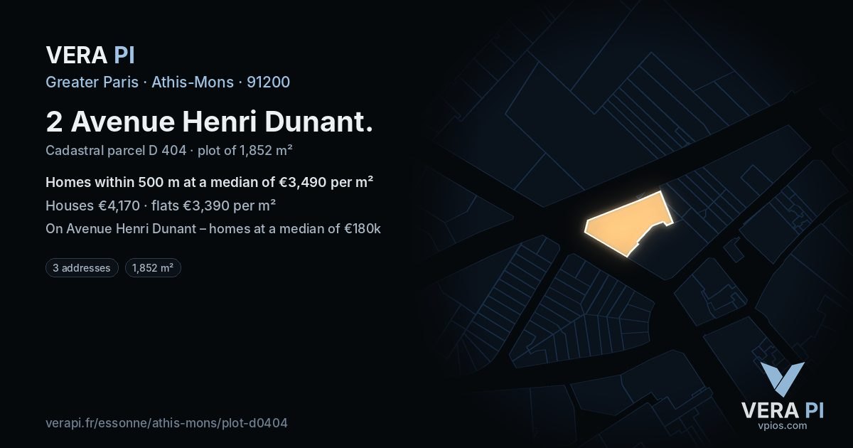 2 Avenue Henri Dunant, Athis-Mons at night – the plot lit, the parcels around coloured by the prices near them