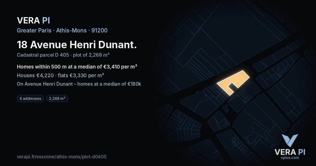 18 Avenue Henri Dunant, Athis-Mons at night – the plot lit, the parcels around coloured by the prices near them