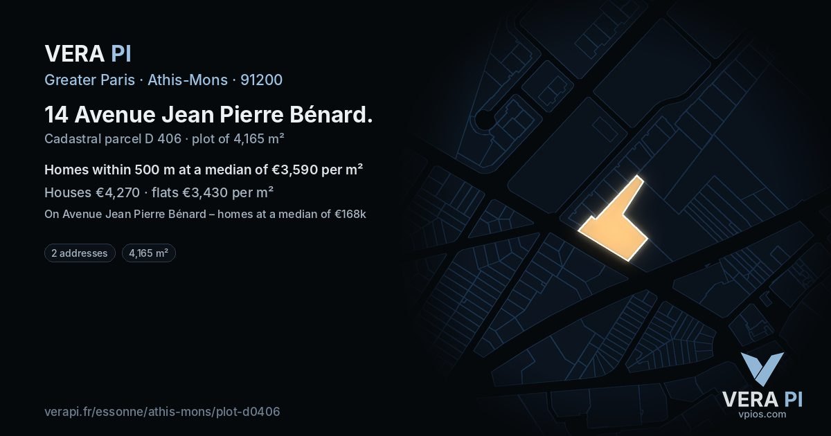 14 Avenue Jean Pierre Bénard, Athis-Mons at night – the plot lit, the parcels around coloured by the prices near them