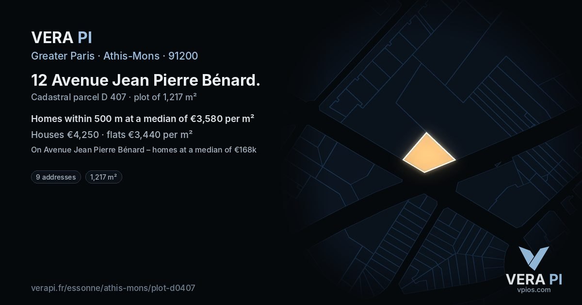 12 Avenue Jean Pierre Bénard, Athis-Mons at night – the plot lit, the parcels around coloured by the prices near them
