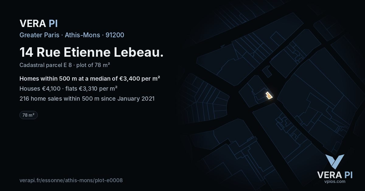 14 Rue Etienne Lebeau, Athis-Mons at night – the plot lit, the parcels around coloured by the prices near them