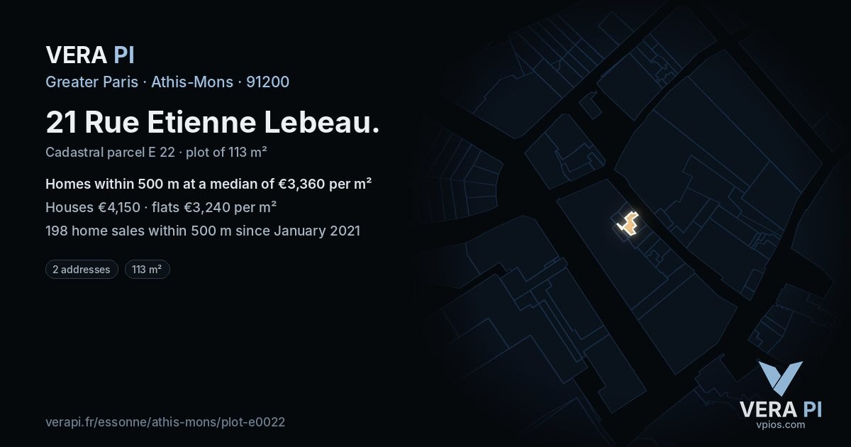21 Rue Etienne Lebeau, Athis-Mons at night – the plot lit, the parcels around coloured by the prices near them