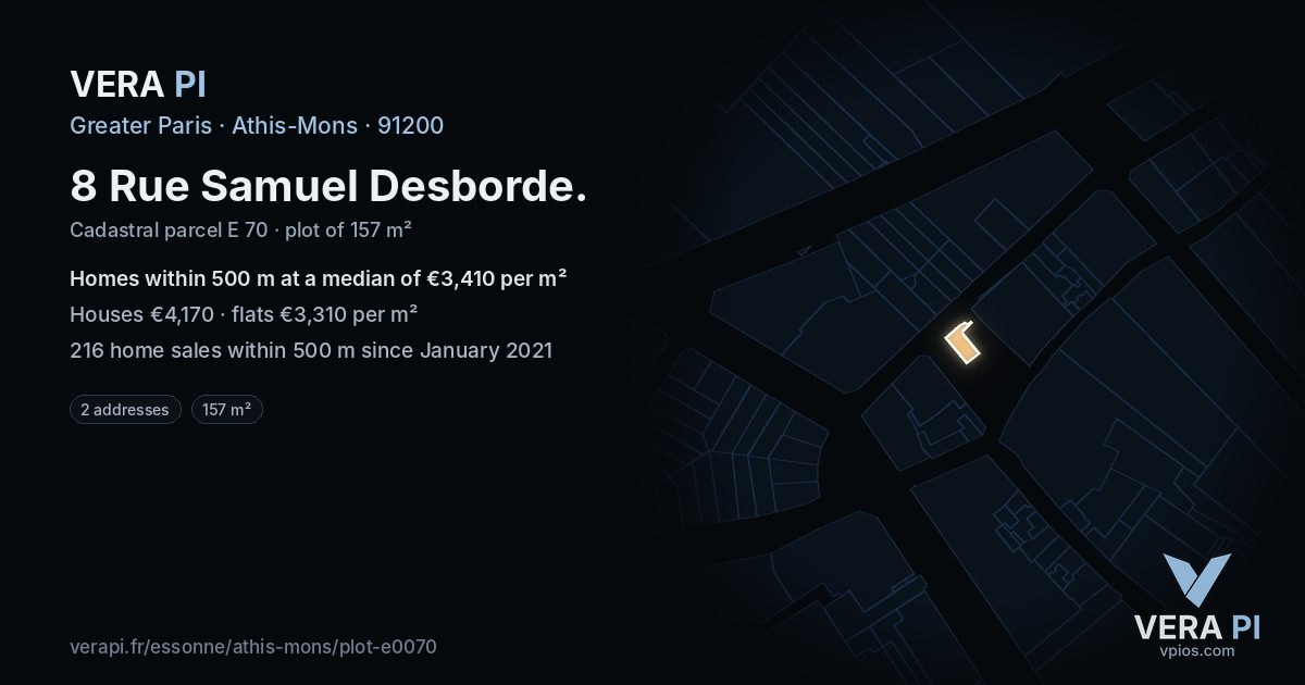 8 Rue Samuel Desborde, Athis-Mons at night – the plot lit, the parcels around coloured by the prices near them