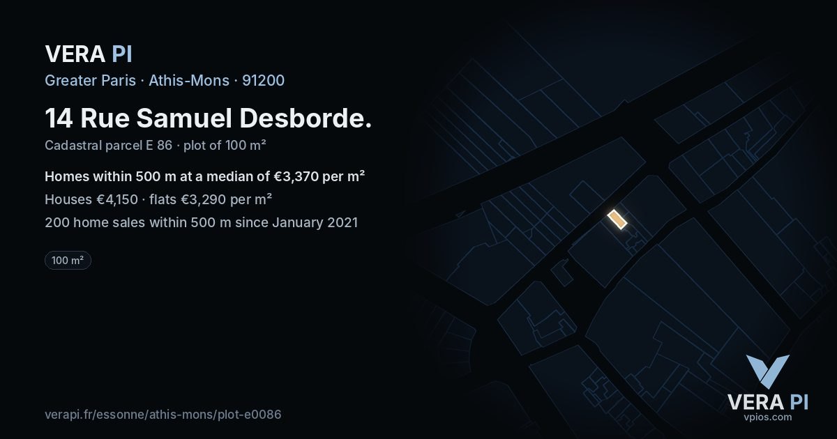 14 Rue Samuel Desborde, Athis-Mons at night – the plot lit, the parcels around coloured by the prices near them