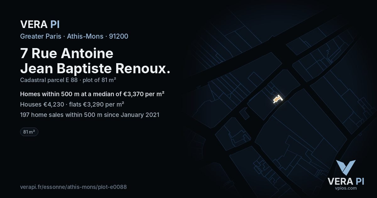 7 Rue Antoine Jean Baptiste Renoux, Athis-Mons at night – the plot lit, the parcels around coloured by the prices near them