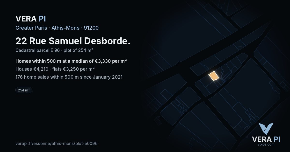 22 Rue Samuel Desborde, Athis-Mons at night – the plot lit, the parcels around coloured by the prices near them