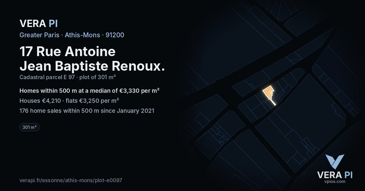 17 Rue Antoine Jean Baptiste Renoux, Athis-Mons at night – the plot lit, the parcels around coloured by the prices near them