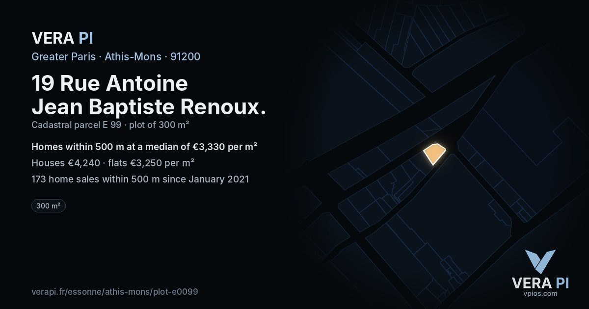 19 Rue Antoine Jean Baptiste Renoux, Athis-Mons at night – the plot lit, the parcels around coloured by the prices near them