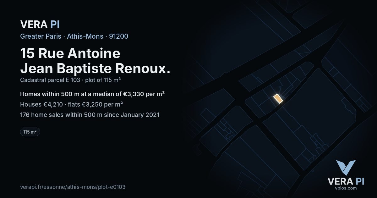 15 Rue Antoine Jean Baptiste Renoux, Athis-Mons at night – the plot lit, the parcels around coloured by the prices near them
