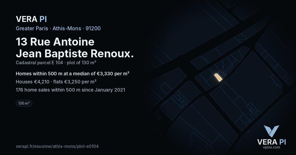 13 Rue Antoine Jean Baptiste Renoux, Athis-Mons at night – the plot lit, the parcels around coloured by the prices near them