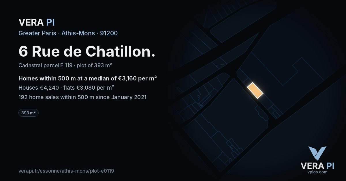 6 Rue de Chatillon, Athis-Mons at night – the plot lit, the parcels around coloured by the prices near them