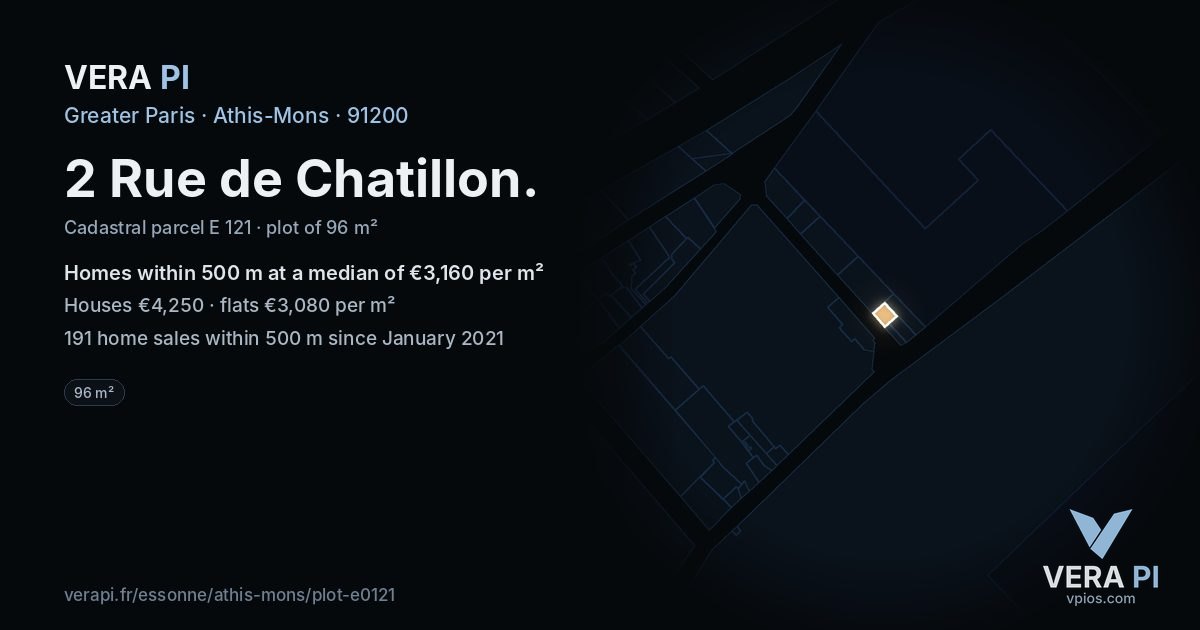 2 Rue de Chatillon, Athis-Mons at night – the plot lit, the parcels around coloured by the prices near them