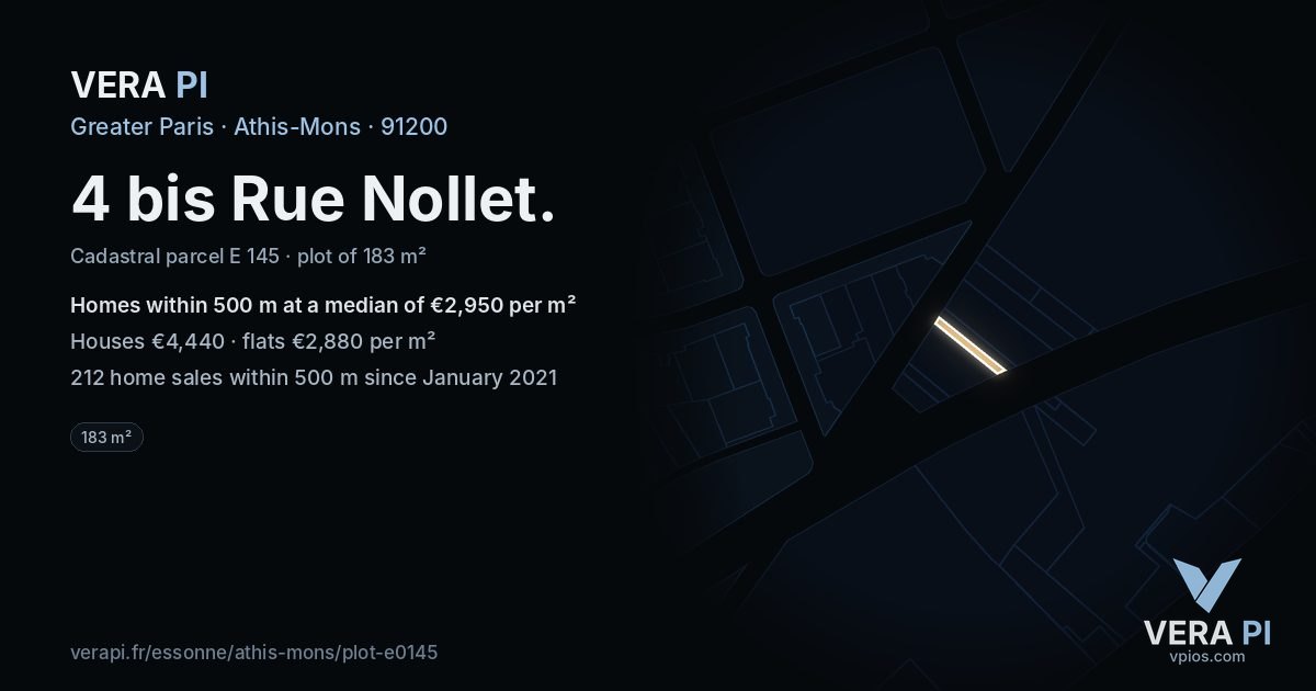 4 bis Rue Nollet, Athis-Mons at night – the plot lit, the parcels around coloured by the prices near them