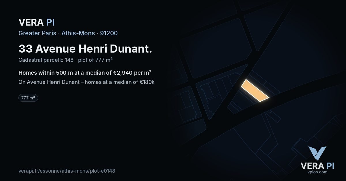 33 Avenue Henri Dunant, Athis-Mons at night – the plot lit, the parcels around coloured by the prices near them