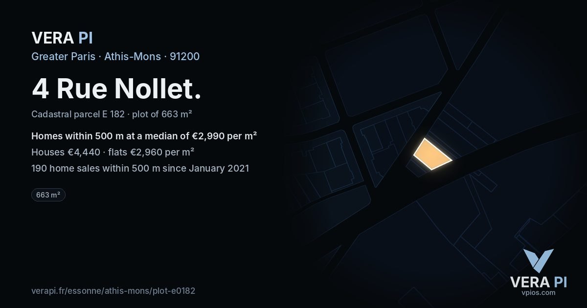 4 Rue Nollet, Athis-Mons at night – the plot lit, the parcels around coloured by the prices near them