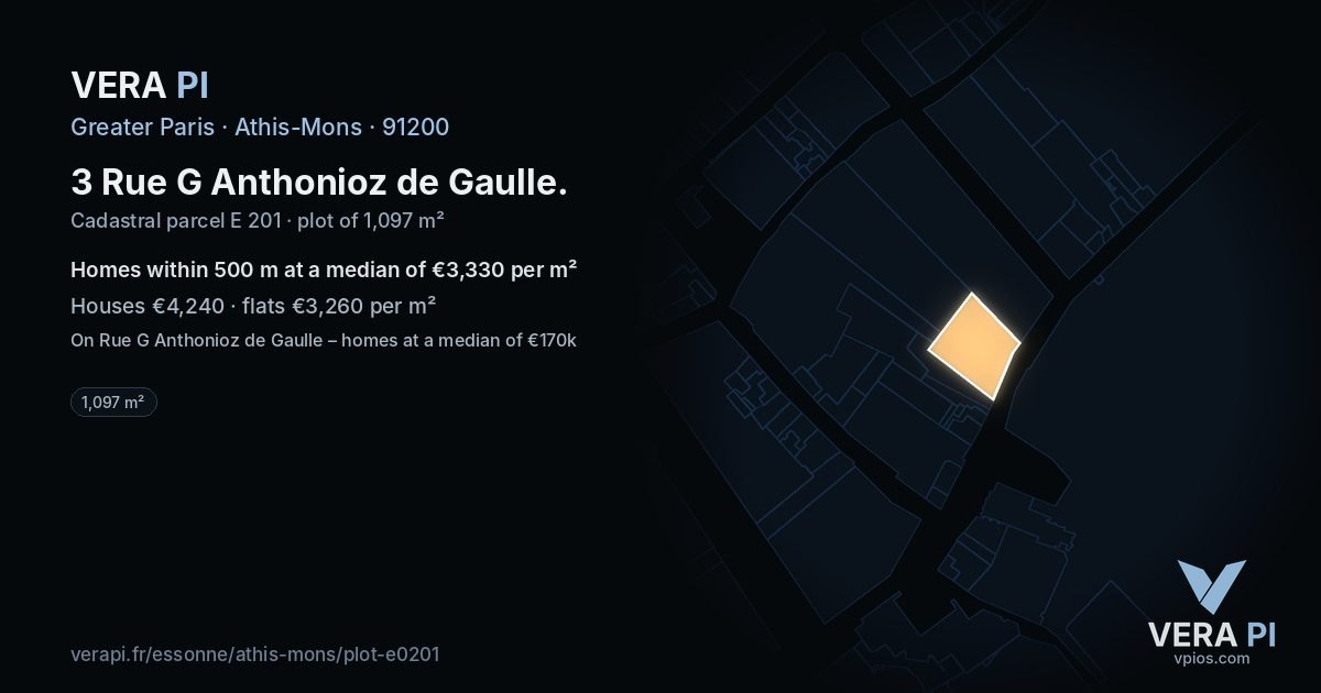 3 Rue G Anthonioz de Gaulle, Athis-Mons at night – the plot lit, the parcels around coloured by the prices near them
