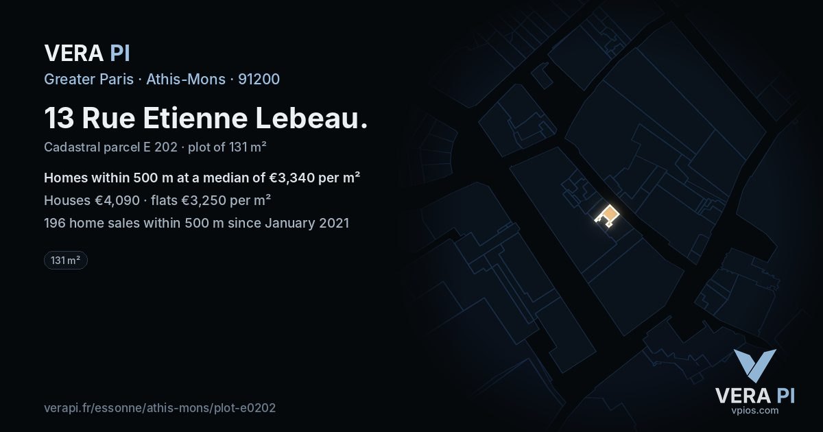 13 Rue Etienne Lebeau, Athis-Mons at night – the plot lit, the parcels around coloured by the prices near them