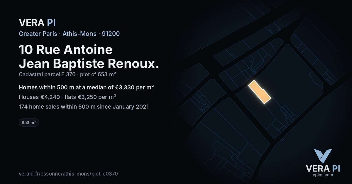 10 Rue Antoine Jean Baptiste Renoux, Athis-Mons at night – the plot lit, the parcels around coloured by the prices near them
