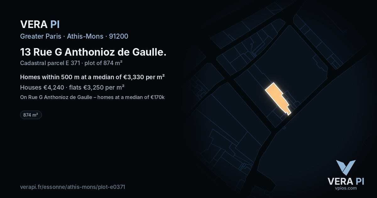 13 Rue G Anthonioz de Gaulle, Athis-Mons at night – the plot lit, the parcels around coloured by the prices near them