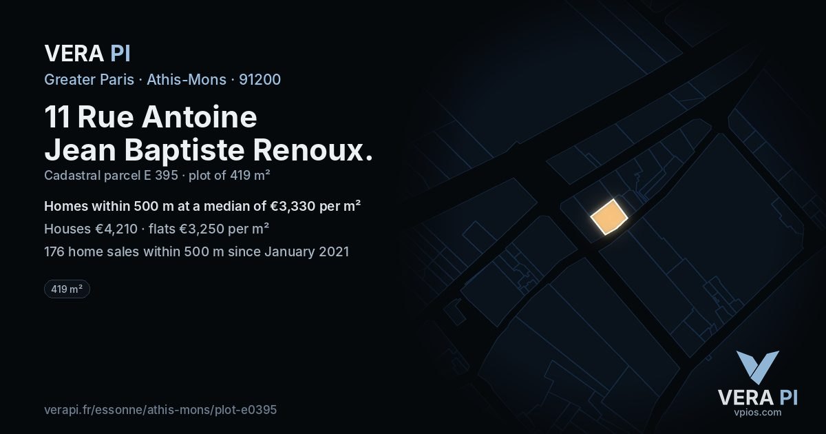 11 Rue Antoine Jean Baptiste Renoux, Athis-Mons at night – the plot lit, the parcels around coloured by the prices near them