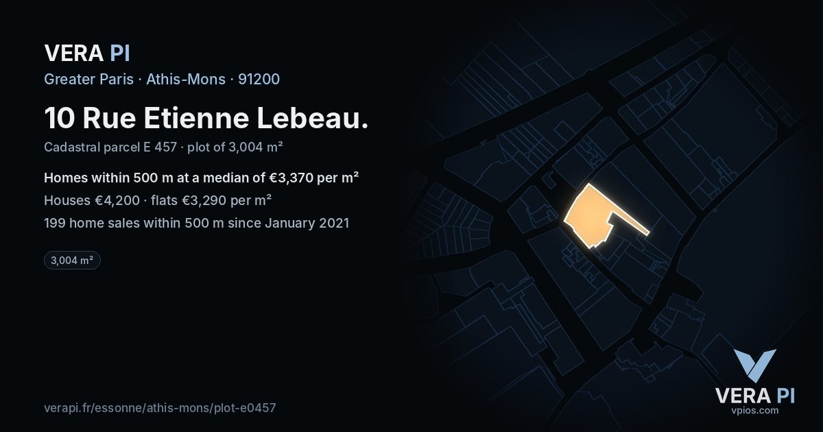 10 Rue Etienne Lebeau, Athis-Mons at night – the plot lit, the parcels around coloured by the prices near them