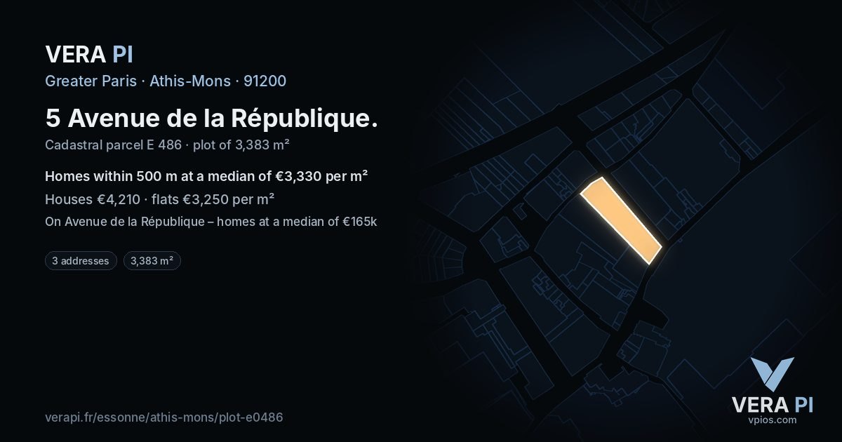 5 Avenue de la République, Athis-Mons at night – the plot lit, the parcels around coloured by the prices near them