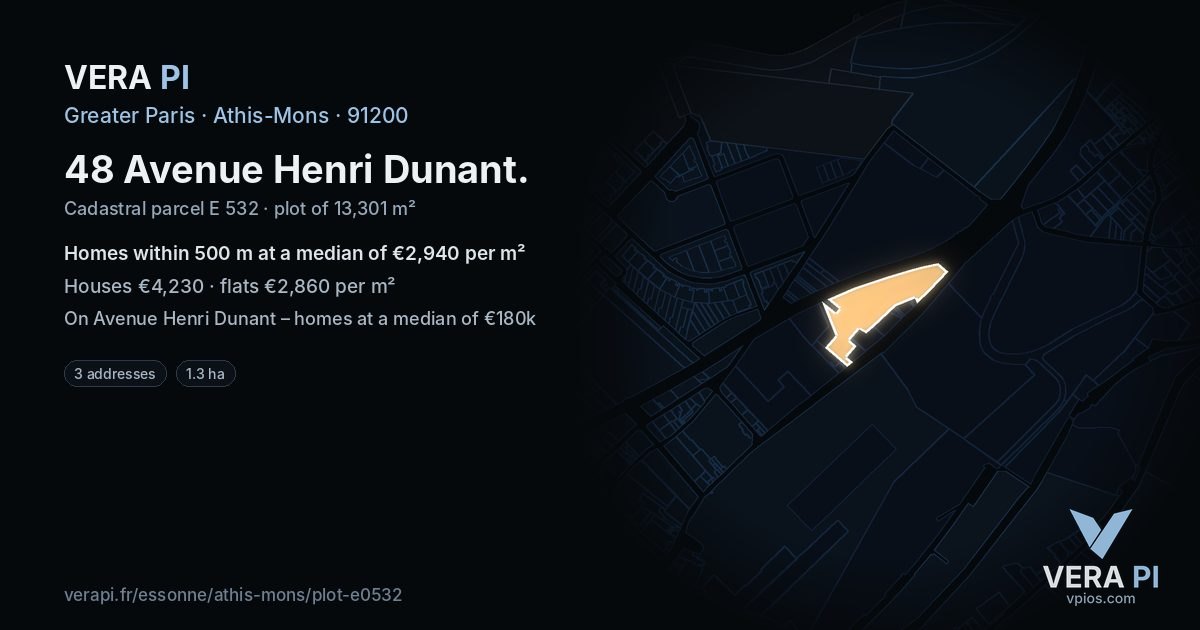 48 Avenue Henri Dunant, Athis-Mons at night – the plot lit, the parcels around coloured by the prices near them