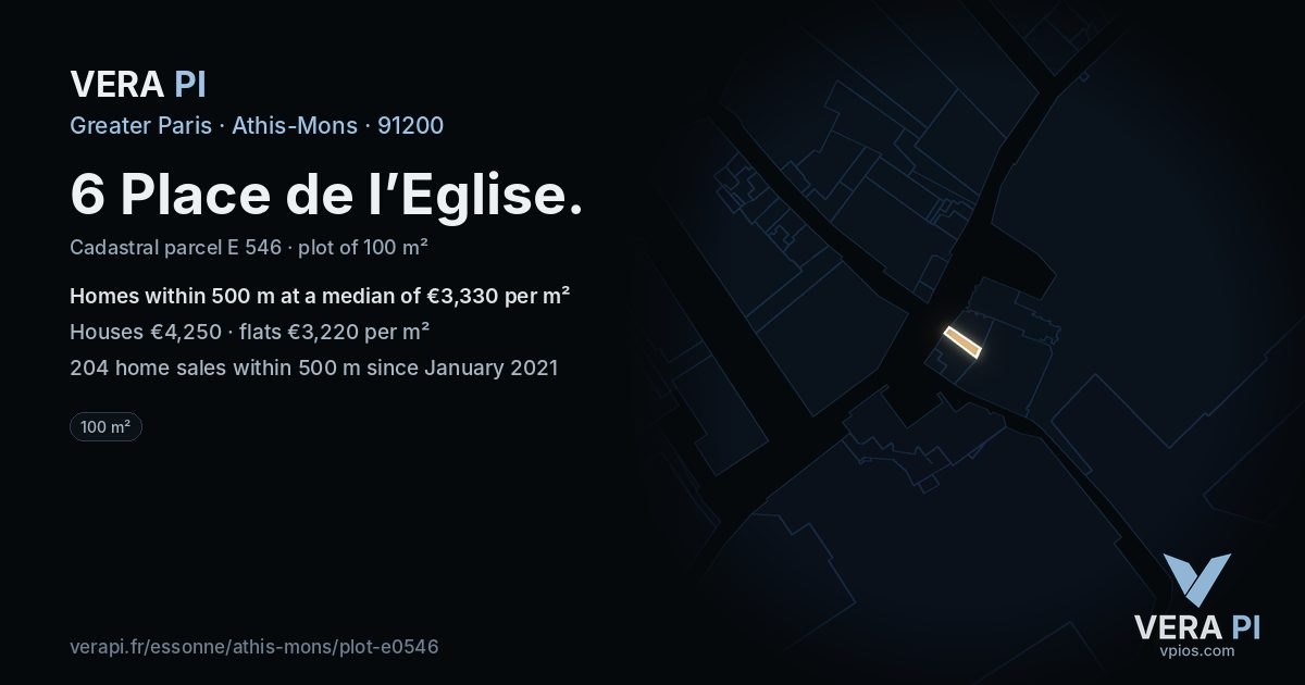 6 Place de l’Eglise, Athis-Mons at night – the plot lit, the parcels around coloured by the prices near them