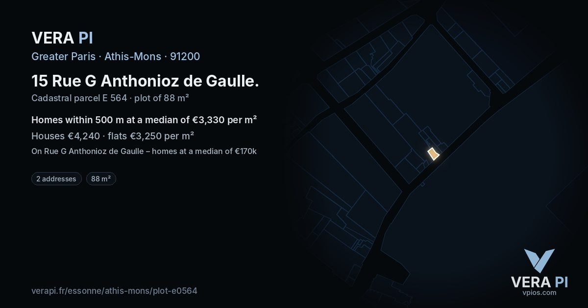 15 Rue G Anthonioz de Gaulle, Athis-Mons at night – the plot lit, the parcels around coloured by the prices near them
