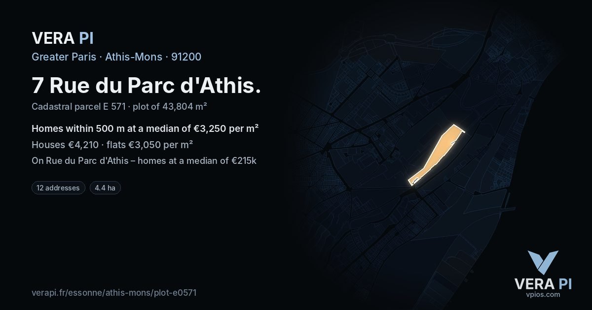 7 Rue du Parc d'Athis, Athis-Mons at night – the plot lit, the parcels around coloured by the prices near them