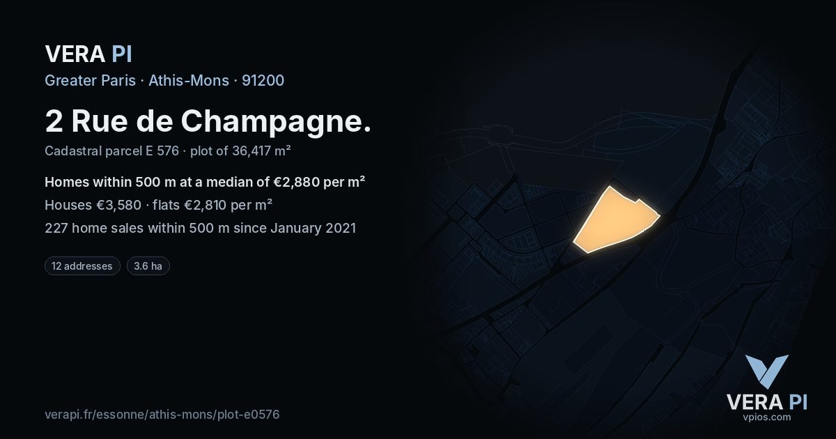 2 Rue de Champagne, Athis-Mons at night – the plot lit, the parcels around coloured by the prices near them