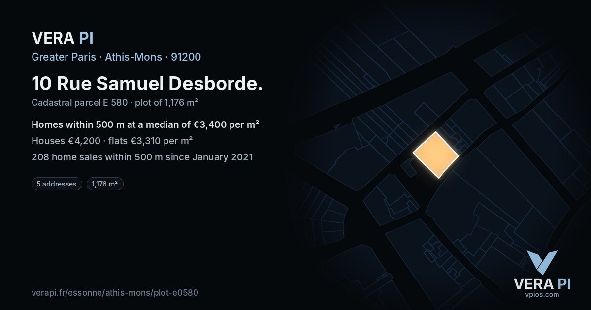 10 Rue Samuel Desborde, Athis-Mons at night – the plot lit, the parcels around coloured by the prices near them