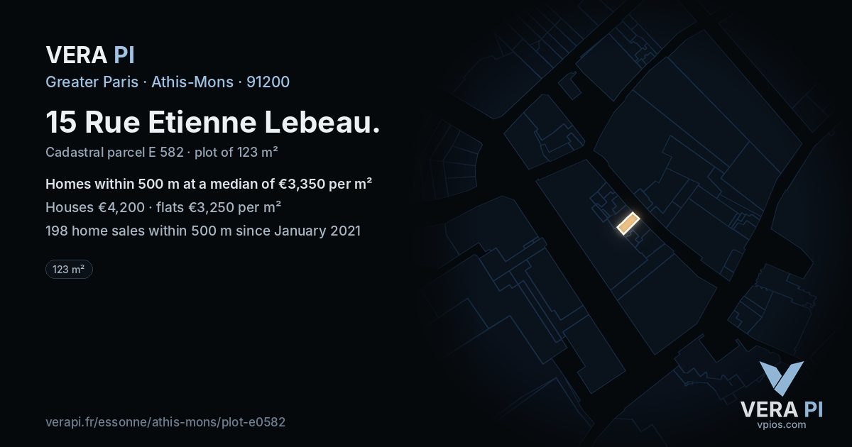 15 Rue Etienne Lebeau, Athis-Mons at night – the plot lit, the parcels around coloured by the prices near them