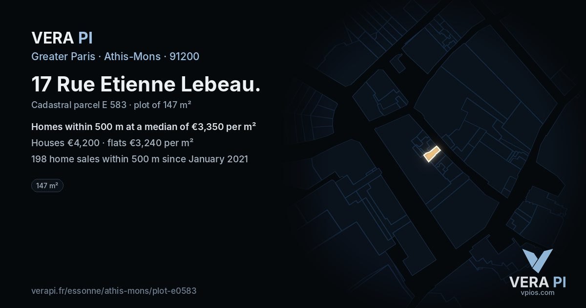 17 Rue Etienne Lebeau, Athis-Mons at night – the plot lit, the parcels around coloured by the prices near them