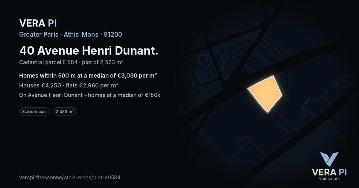 40 Avenue Henri Dunant, Athis-Mons at night – the plot lit, the parcels around coloured by the prices near them
