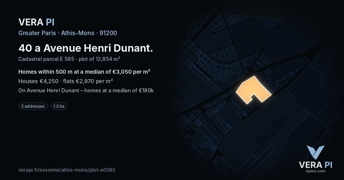40 a Avenue Henri Dunant, Athis-Mons at night – the plot lit, the parcels around coloured by the prices near them