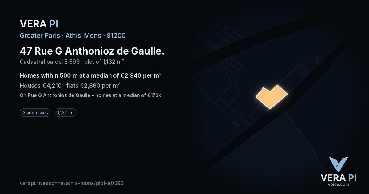 47 Rue G Anthonioz de Gaulle, Athis-Mons at night – the plot lit, the parcels around coloured by the prices near them