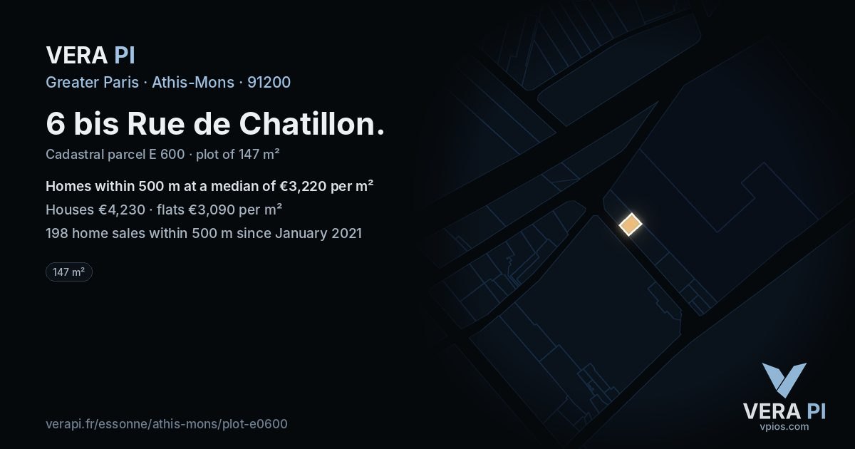 6 bis Rue de Chatillon, Athis-Mons at night – the plot lit, the parcels around coloured by the prices near them