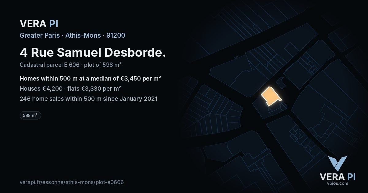 4 Rue Samuel Desborde, Athis-Mons at night – the plot lit, the parcels around coloured by the prices near them
