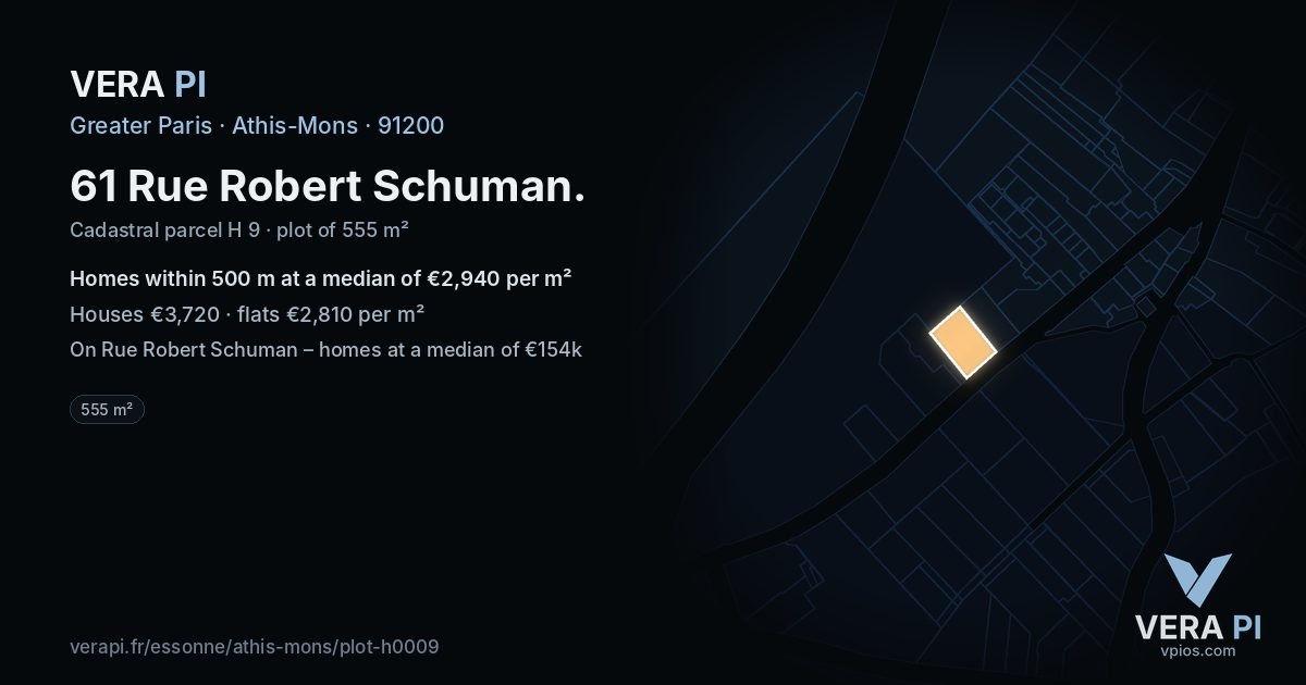 61 Rue Robert Schuman, Athis-Mons at night – the plot lit, the parcels around coloured by the prices near them