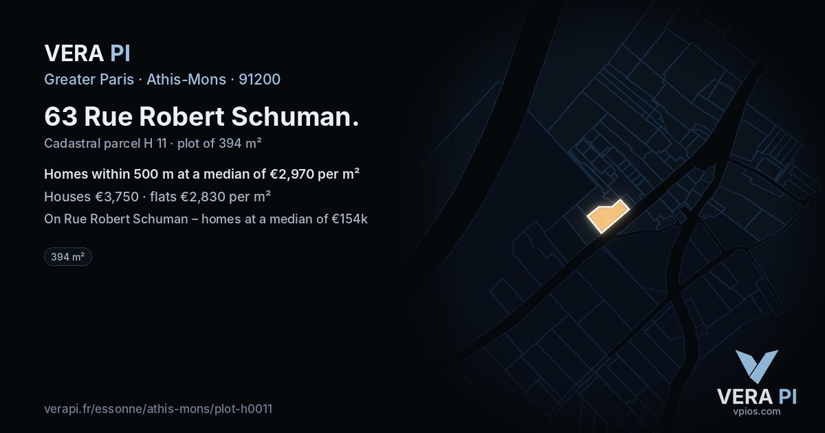 63 Rue Robert Schuman, Athis-Mons at night – the plot lit, the parcels around coloured by the prices near them