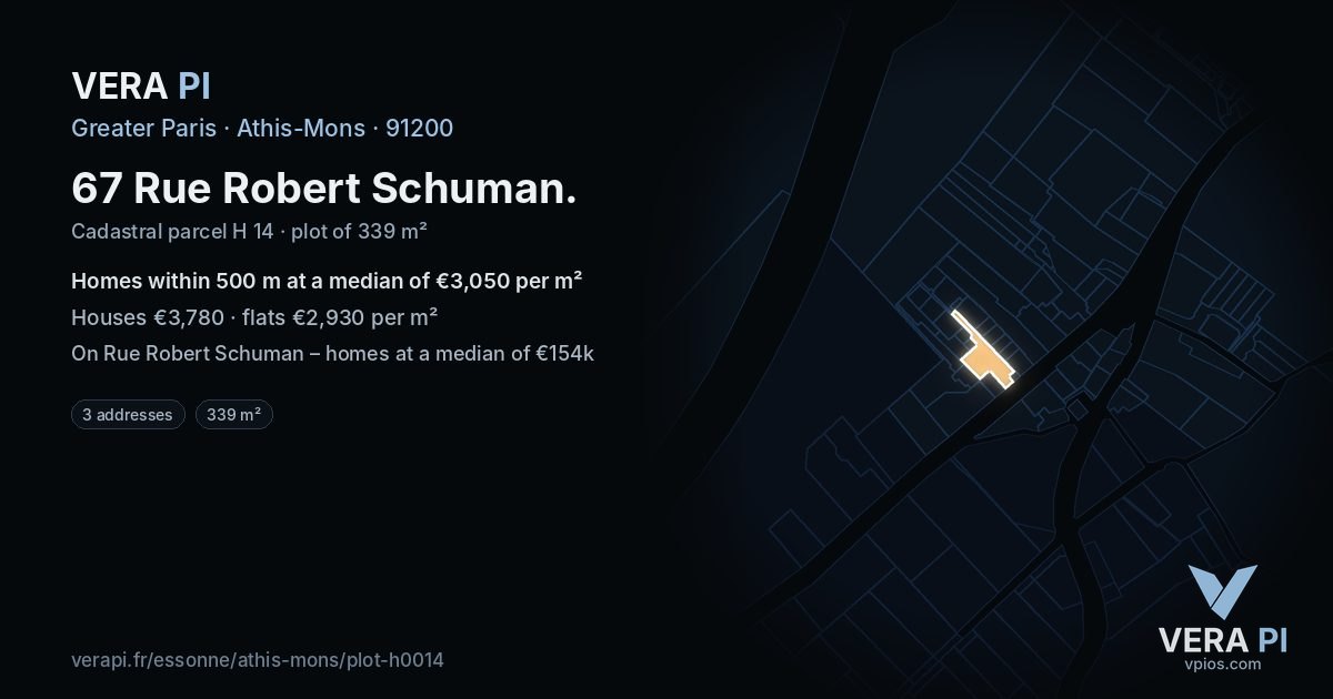 67 Rue Robert Schuman, Athis-Mons at night – the plot lit, the parcels around coloured by the prices near them