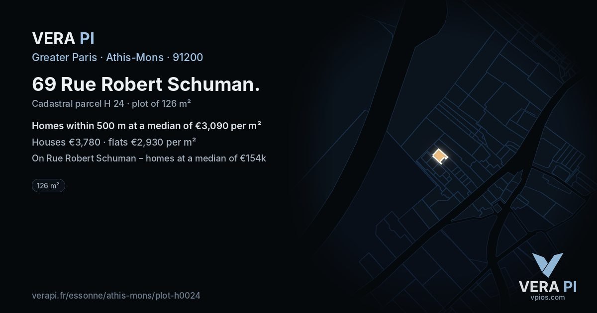 69 Rue Robert Schuman, Athis-Mons at night – the plot lit, the parcels around coloured by the prices near them