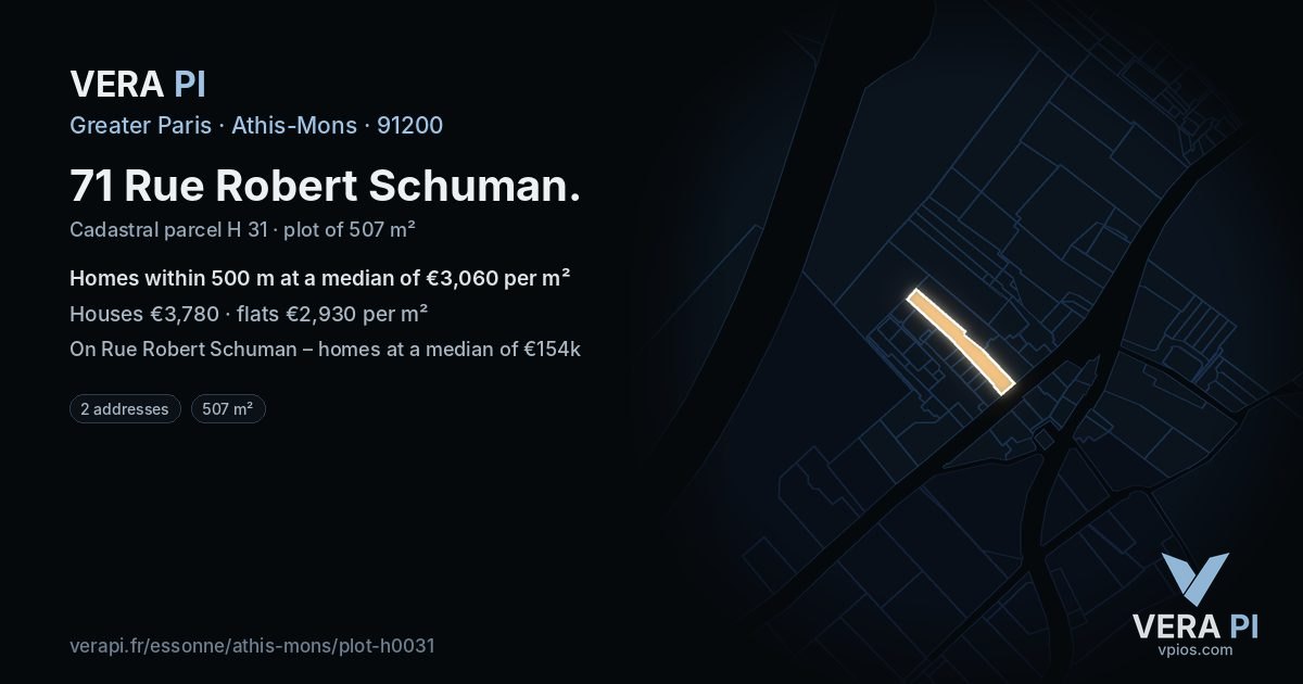71 Rue Robert Schuman, Athis-Mons at night – the plot lit, the parcels around coloured by the prices near them