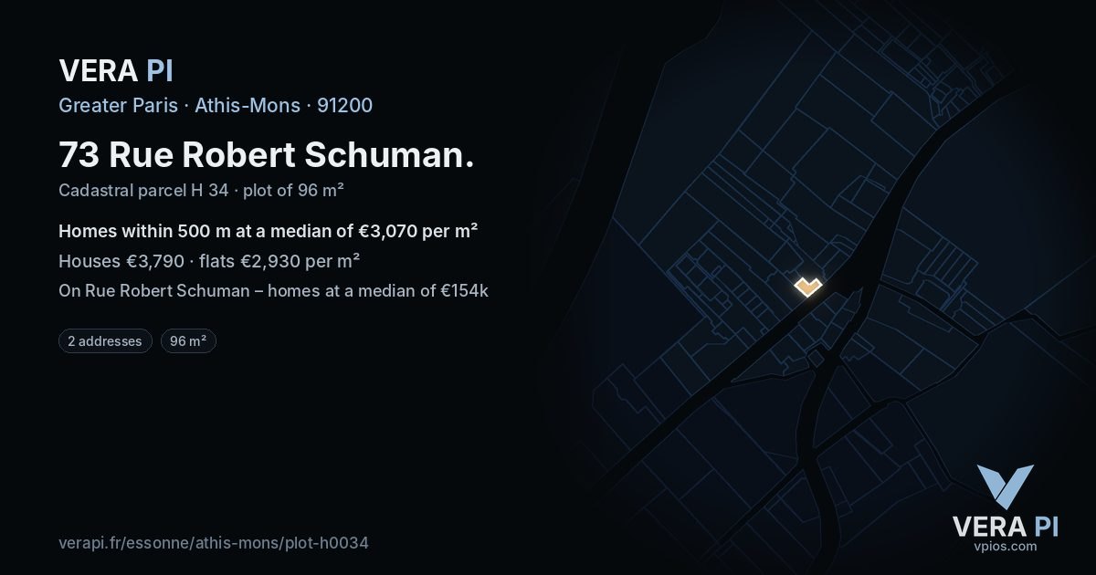 73 Rue Robert Schuman, Athis-Mons at night – the plot lit, the parcels around coloured by the prices near them