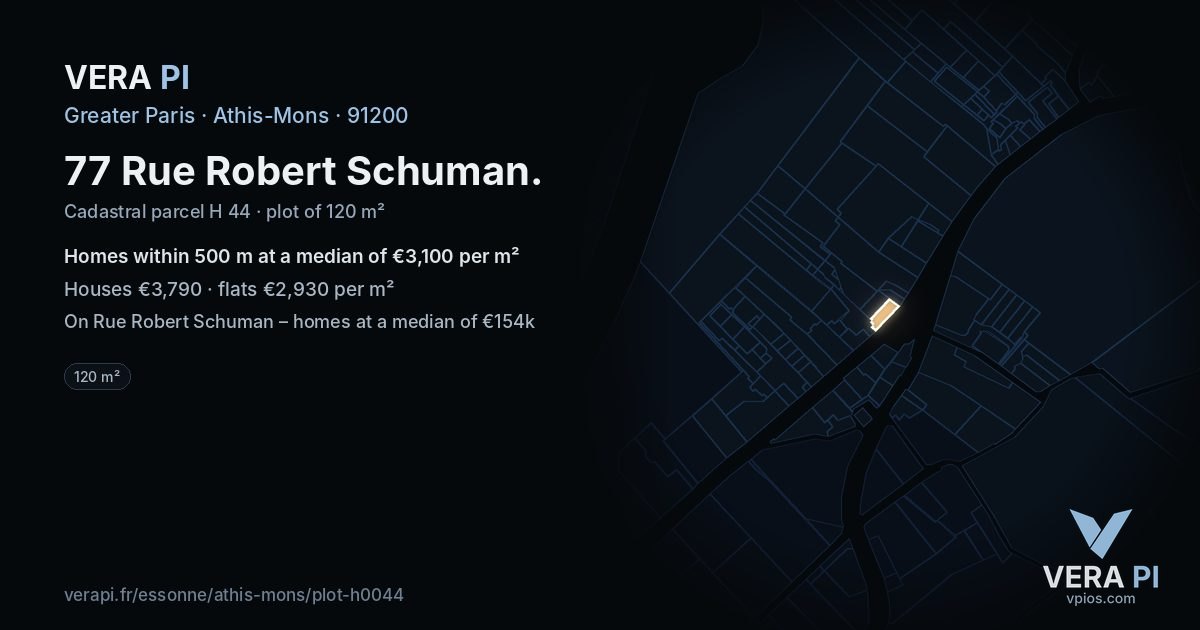 77 Rue Robert Schuman, Athis-Mons at night – the plot lit, the parcels around coloured by the prices near them