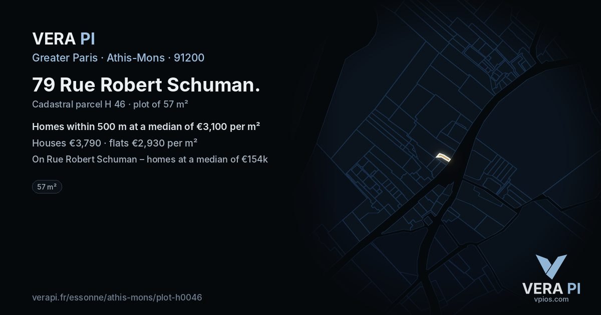 79 Rue Robert Schuman, Athis-Mons at night – the plot lit, the parcels around coloured by the prices near them